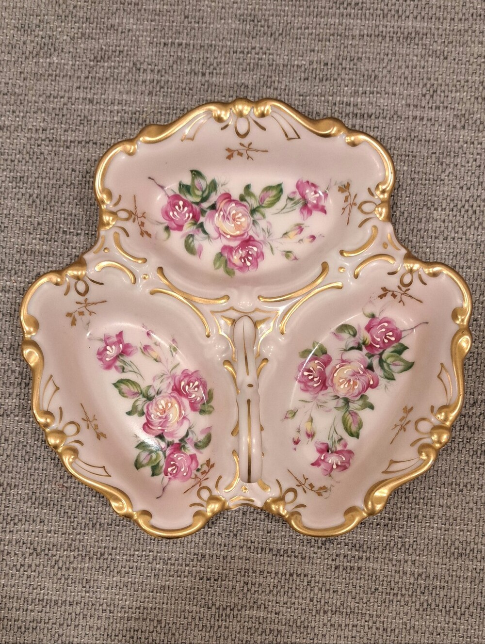 Vintage 50s/60s Floral Rose Porcelain 3-Compartment Serving  Dish L'Amour China